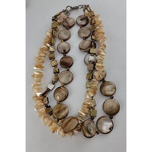 Vintage Glass Fashion Pearl Cluster Necklace Brown Cream Multi Strand Shelll